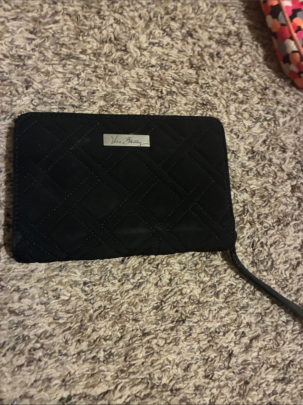 Vera Bradley Black Quilted Wristlet Pouch with Logo Plate